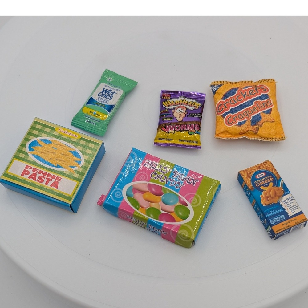 Miniature Toy Grocery Set Kraft Mac & Cheese Warheads Wet Ones Barbie 6pc Food